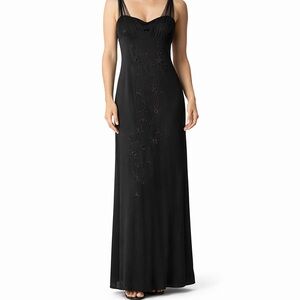Betsy & Adam Black Beaded Floral Mesh Strap Maxi Dress Petite 8